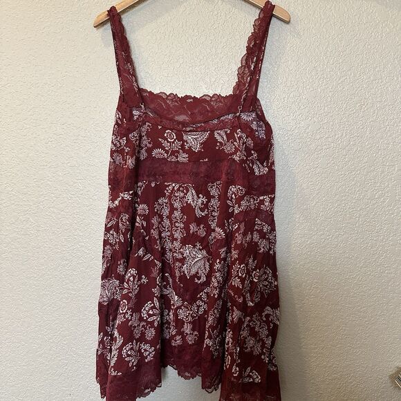 Intimately Free People All Nighter Trapeze Slip Dress Lace Sheer Red Med/large - Picture 4 of 9